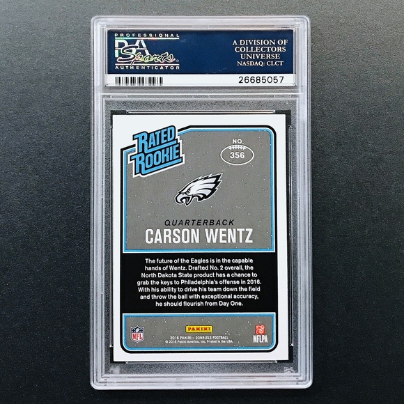 Carson Wentz RC - 2016 Donruss #356 PSA 9 - Picture 2 of 3